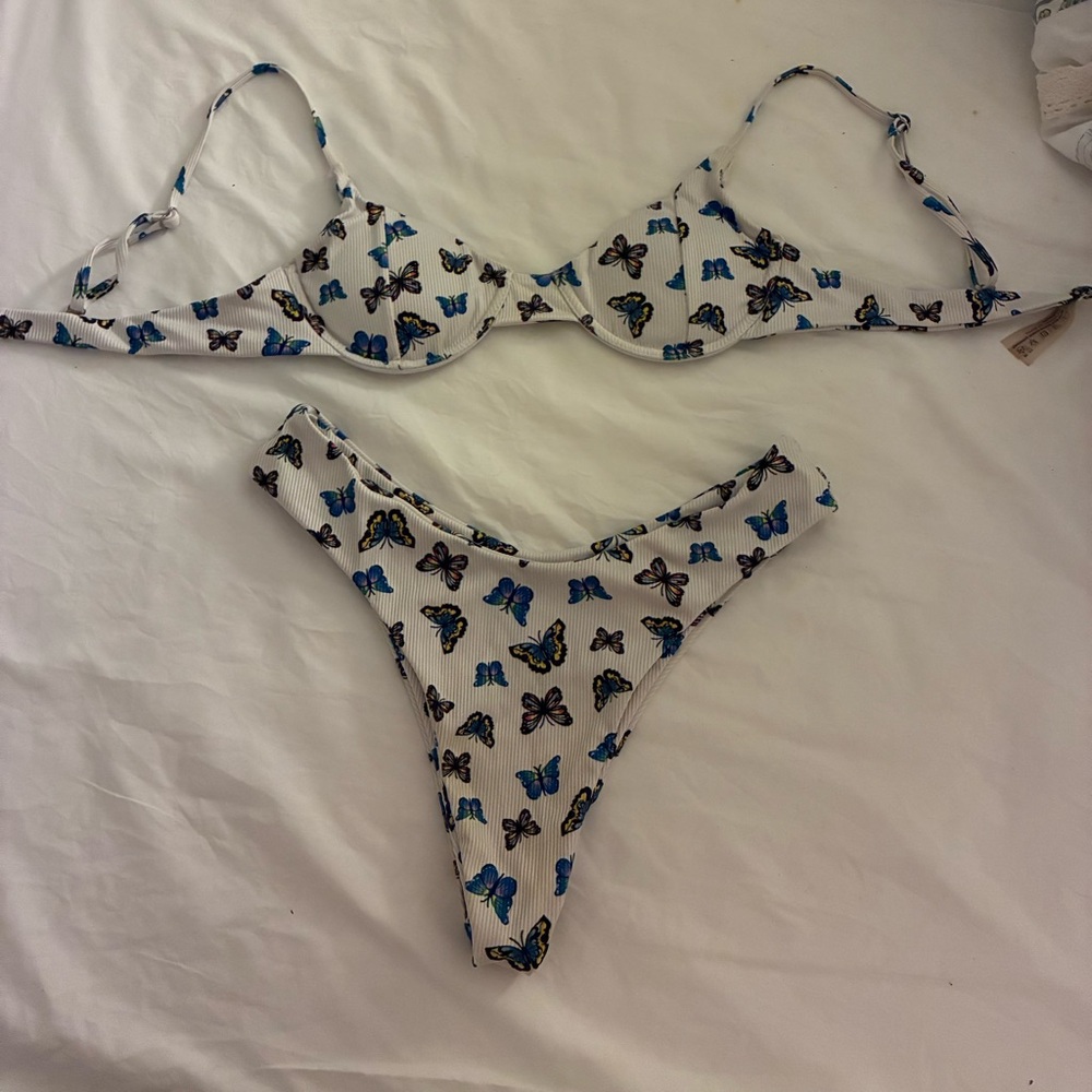 Zaful White and Blue Butterfly Bikini